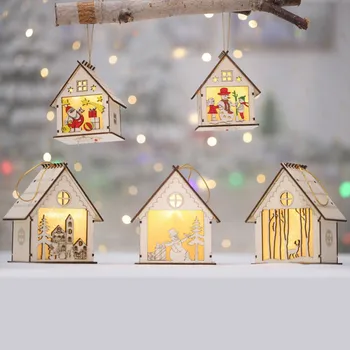Kūrybos Led Šviesos Medienos Namas Pakabukas Kalėdų Papuošalai, Namų Šviesos Kabinos Dovana Sienos Kabo Kalėdų Medžio Apdaila