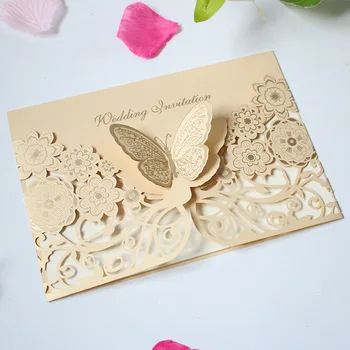 50pcs trimatis drugelis kortelės kūrybos lazerio išpjovą vestuvių dalyvavimo šalies kvietimą Valentino Dieną jubiliejų