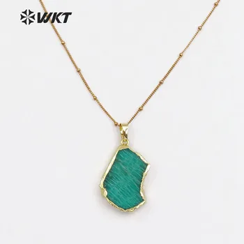 WT-N1136 WKT Didmeninė natūralaus akmens karoliai aukščiausios kokybės laisvos formos žalia akmens pakabukas su aukso metalo grandinės moterys dovana