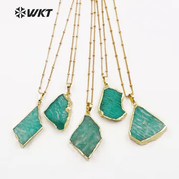 WT-N1136 WKT Didmeninė natūralaus akmens karoliai aukščiausios kokybės laisvos formos žalia akmens pakabukas su aukso metalo grandinės moterys dovana