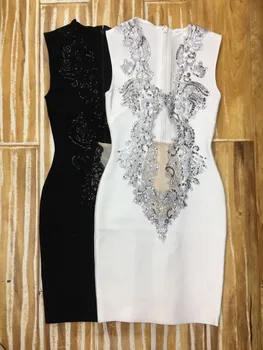 2018 Naują Atvykimo Moterims, Elegantiška juoda balta Duobute V-Kaklo, Rankovių Įžymybė vakare šalies Tvarstis suknelės didmeninės