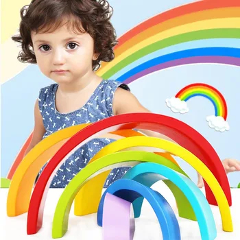 Kūdikių mediniai žaislai, Spalvos arch bridge vaikų ankstyvojo ugdymo spalvų pažinimo, mokymosi žaislai