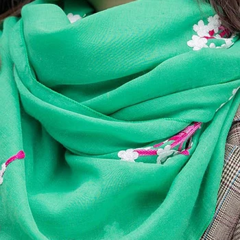 Moterų Tautinių Medvilnės, Lino Siuvinėta Gėlių Minkštas Šalikas Wrap Padengti Iki Žaliojo Skara