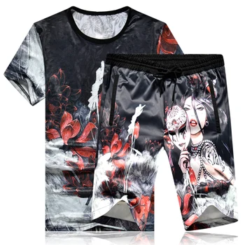 Kinų stiliaus kūrybinė asmenybė 3D spausdinimo marškinėliai ir šortai tiktų Vasaros 2018 Naujos kokybės minkštas elastingas vyrai trumpas rinkiniai, M-5XL