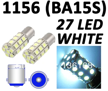 4Pcs 1156 BA15S 27 SMD 5050 Vaiskiai Balta Uodega Posūkio Signalo 27 LED Automobilių Lemputės, Lempos