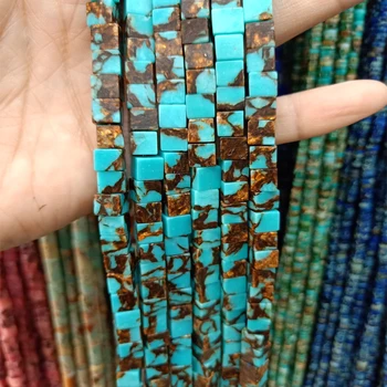 Kvadrato formos Gamtos Imperial Jaspers Turquoises Akmens Karoliukai 6 mm Laisvi Akmens Karoliukų Papuošalai Karoliai Padaryti 