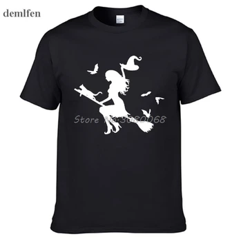 Naujas Mados Atspausdintas T-shirt O-Kaklo Viršūnes Kietas Tee Marškinėliai Ragana Plaukioja Šluotų, Juokingi marškinėliai Vyrams Medvilnės O-kaklo Marškinėlius