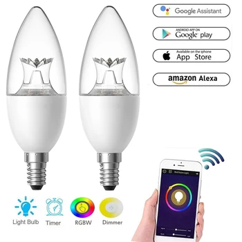 Smart WiFi Žvakių Lemputė E14 Pritemdomi Dirba su Alexa, Google Namuose 