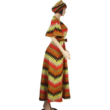 Naujas Custom Afrikos Vaškas Spausdinti Suknelės Moterims, Ilgą V-kaklo Suknelė su Headwrap Afrikos Stiliaus Drabužių Šalies D18121101