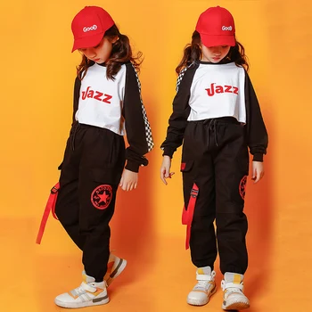 Vaikams Hip Hop Kostiumai Mergaitėms Mados Džiazo Pasėlių Viršuje Jogger Šokių Drabužius Veiklos Dancewear Etape Šokių Kostiumas Tinka