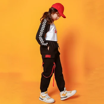 Vaikams Hip Hop Kostiumai Mergaitėms Mados Džiazo Pasėlių Viršuje Jogger Šokių Drabužius Veiklos Dancewear Etape Šokių Kostiumas Tinka