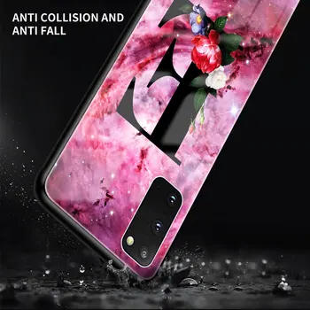 Stiklo Atveju, Samsung Galaxy S20 FE S10 S21 S8 S9 Plus Pastaba 9 8 20 Ultra 10 Lite Coque Telefono Dangtelį Maišelį Raidė A B Gėlės, Rožinė