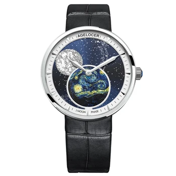 AGELOCER 2020 Mėnulio Fazės Moterų Žiūrėti Šveicarijos Moonphase Dizaino Ponios Kvarciniai Laikrodžiai Prabangos Prekės Sapphire Kristalas Moterų Žiūrėti