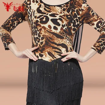 Lotynų šokių kostiumas suaugusi leopard print suknelė lotynų Šokių Kostiumas ilgomis Rankovėmis Nauja
