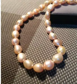 Elegantiškas 11-12mm pietų jūros baroko aukso pink pearl karoliai 18inch 925s KKK