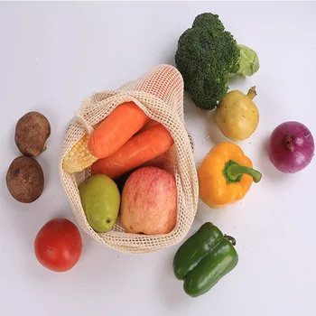 Premium Organinės Medvilnės Tinklelio Gamina Krepšiai Virtuvės Vaisių Ir Daržovių Saugojimo Maišus Su Raišteliu Skalbti Mašinoje