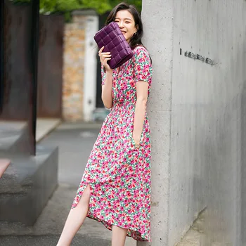 Moterų Suknelė Korėjos Stiliaus Vasaros Gėlių Spausdinti Bohemijos Paplūdimio Atsitiktinis Elegantiška Panele Hem Padalinta Boho Skraiste, Vestidos Mados Drabužiai