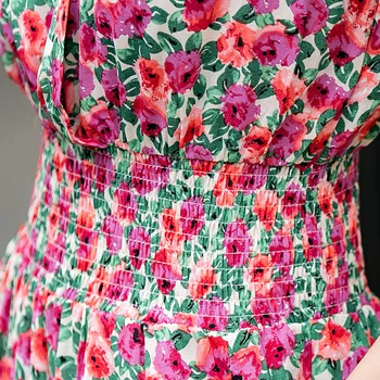 Moterų Suknelė Korėjos Stiliaus Vasaros Gėlių Spausdinti Bohemijos Paplūdimio Atsitiktinis Elegantiška Panele Hem Padalinta Boho Skraiste, Vestidos Mados Drabužiai