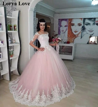 šviesiai Rožinė Princesė Quinceanera Suknelės 2020 Off Peties pusė Rankovės Inscenizacija Suknelė Saldus 16 Vakare Chalatai Ilgai Vestidos 15 anos