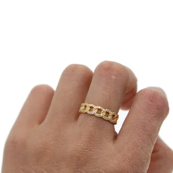 Elegantiškas aukso spalvos minimalus subtilus juvelyrikos mikro nutiesti cz kubos link grandinės žiedai mados