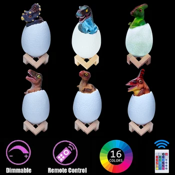 3D Atspausdintas Palieskite Jutiklį Nuotolinio Valdymo Žaislas, LED Nakties Šviesa 16 Spalvų Dinozaurų Kiaušinių Lovos Dekoro Žibintas Įkraunamas Lentelės, Stalo Lempos