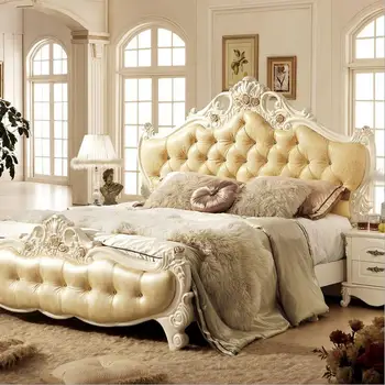 šiuolaikinės europos, medžio masyvo lova Mados Raižyti odos prancūzijos miegamojo baldai 10010