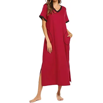 Onesies suaugusiems plius dydis Moterų Nightshirt Trumpas Rankovės Pižamą Ultra-Soft Visas Ilgis Sleepwear Suknelė пижама женская