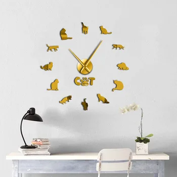 GZ266 Katė 3D Akrilo Veidrodis, Sieninis Laikrodis Europos Gyvenamasis Kambarys Didelis Sieninis Sieninis Laikrodis