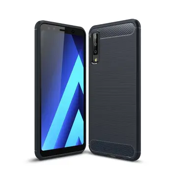 Padengti Geliu TPU Silikono Juodos spalvos Anglies Pluošto Samsung Galaxy A7 (2018 m.) + pasirinktinai Raštas