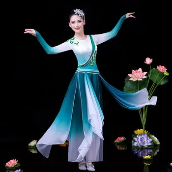 Klasikinio šokio kostiumų moterų elegantiškas Kinų stiliaus yangko ventiliatorius šokių naujas kostiumas etninio stiliaus skėtis šokių kostiumas