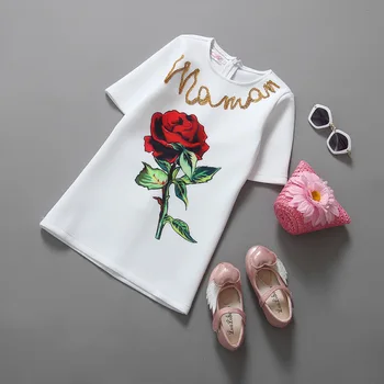 Roimyal Didmeninė nemokamas pristatymas Euro-Amerikietiško stiliaus Mergina Vidurio rankovės Oro Sluoksnis Rose Blizgučiais Princesė dress vaikai bramd suknelės