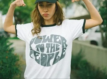Moterų Drabužius, Vintage Stiliaus Galia Prie Žmonių Šūkis T-Shirt Vasaros Atsitiktinis Varpininkas Tee Lygybės Teisingumo Feministe Viršūnės-J076