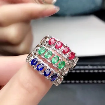 Raudona mėlyna žalia spalvinga brangakmenių žiedas fine jewelry gamtos ruby safyras, smaragdas, perlas perpildymo 925 sidabro šalis vestuvinis žiedas