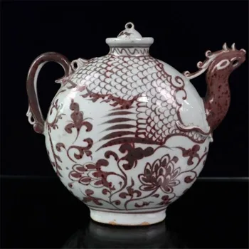 Kinijos Seno Porceliano Red Phoenix Modelis Phoenix Galvos Puodą Į Puodą Glazūra