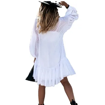 2021 m. Pavasarį Naujas Laisvalaikio Temperamentas Europos Ir Amerikos Moterų Mados balta Nėrinių Cardigan Trumpas Sijonas Burbulas Rankovėmis Suknelė