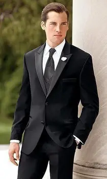 Naujas arrivalCustomize padarė Black Jaunikis Tuxedos Oficialų dress Vyras Groomsmen Prom Kostiumai Vyrams Vestuvių Kostiumai(Švarkas+Kelnės+liemenė+Kaklaraištis)