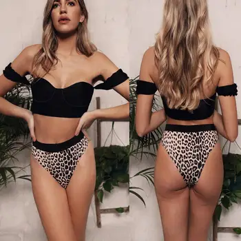 Leopardas spausdinti maudymosi kostiumas moterims Aukšto juosmens bikini 2020 m. Brazilijos thong maudymosi kostiumėlį push up mazgas maudymosi kostiumėliai, besimaudančių Micro bikini komplektas