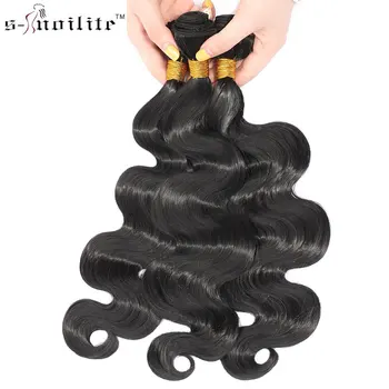 SNOILITE 16 18 20 Colių Kūno banga natūralus juodas komplektacija sintetinių plaukų pynimas plaukų pratęsimo siūti ataudų plaukus juoda moterų