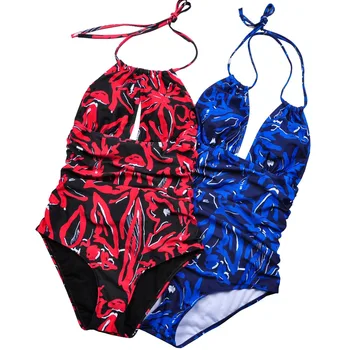 2019 Nauja Seksuali vientisi maudymosi kostiumėlį Plius Dydis maudymosi Kostiumėliai Moterims, Spausdinimo Retro Beach Bodysuit Lieknėjimo Sporto Maudymosi Kostiumas XXL-5XL
