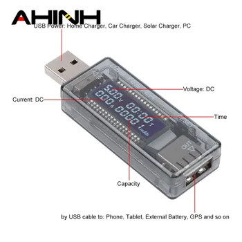 LCD Ekranas USB Įtampos Ir Srovės Matuoklis Energijos gamybos Pajėgumų Mobiliojo Maitinimo Galios Matuoklis Testeris Baterijos Talpa Testeris