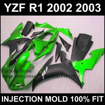 MOTOMARTS ABS plastiko, Pilnas įpurškimas purvasargiai komplektas YAMAHA 2002 YZF R1 2003 R1 02 03 žalia juoda kėbulo lauktuvės rinkinys