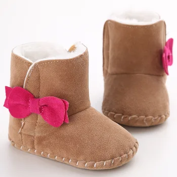 Naujas Žiemos Kūdikių Pliušinis batai Kūdikiui mokasinai Sunku apačioje Princesė Lankas Anti-slip Super šiltą Kūdikių Mergaičių batai batai 0-18 Mėnesių