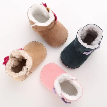 Naujas Žiemos Kūdikių Pliušinis batai Kūdikiui mokasinai Sunku apačioje Princesė Lankas Anti-slip Super šiltą Kūdikių Mergaičių batai batai 0-18 Mėnesių
