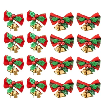 16 Pack Kalėdų Lankas Su Žvangučiais Kalėdos Mini Bowknot Amatų Dovana Kalėdų Eglutės Papuošalas Kabo Dekoro