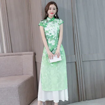 Trumpas rankovės vasaros Qipao Cheongsam aidao suknelė