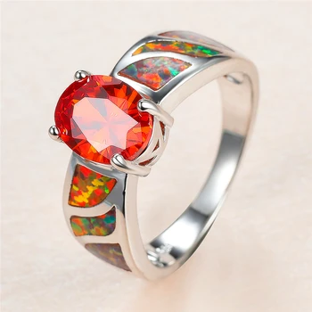 Prabanga Moterų Raudonas Ovalo Formos Kristalų Žiedas Classic Sidabro Spalvos Didelis Vestuvinių Žiedų Moterų Madinga Opalas Akmuo Sužadėtuvių Žiedas