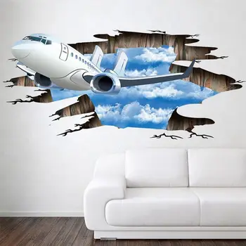 Skatinimas! 3D Srautas Grindų, Sienų Lipduko Nuimamas Sienų Lipdukai, Vinilo Meno Kambarį Dekoro (Lėktuvas)