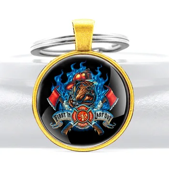 Mados Ugniagesiai Simbolis Stiklo Cabochon Key Chain Raktų Žiedas Vyrams, Moterims, Dekoruoti Papuošalai Dovana