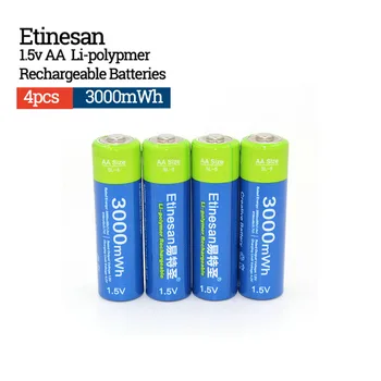 4pcs Etinesan 1,5 v AA įkraunamas li-ion baterijos 3000mWh ličio baterija vaizdo kamera ,žaislų,naudoti