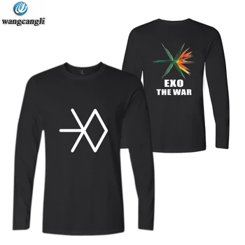 KPOP EXO Naujojo Albumo KARO marškinėliai vyrams/moterims korėjos Populiarus Idol marškinėliai atsitiktinis ilgomis rankovėmis marškinėlius viršūnes, o kaklo medvilnės t shirts